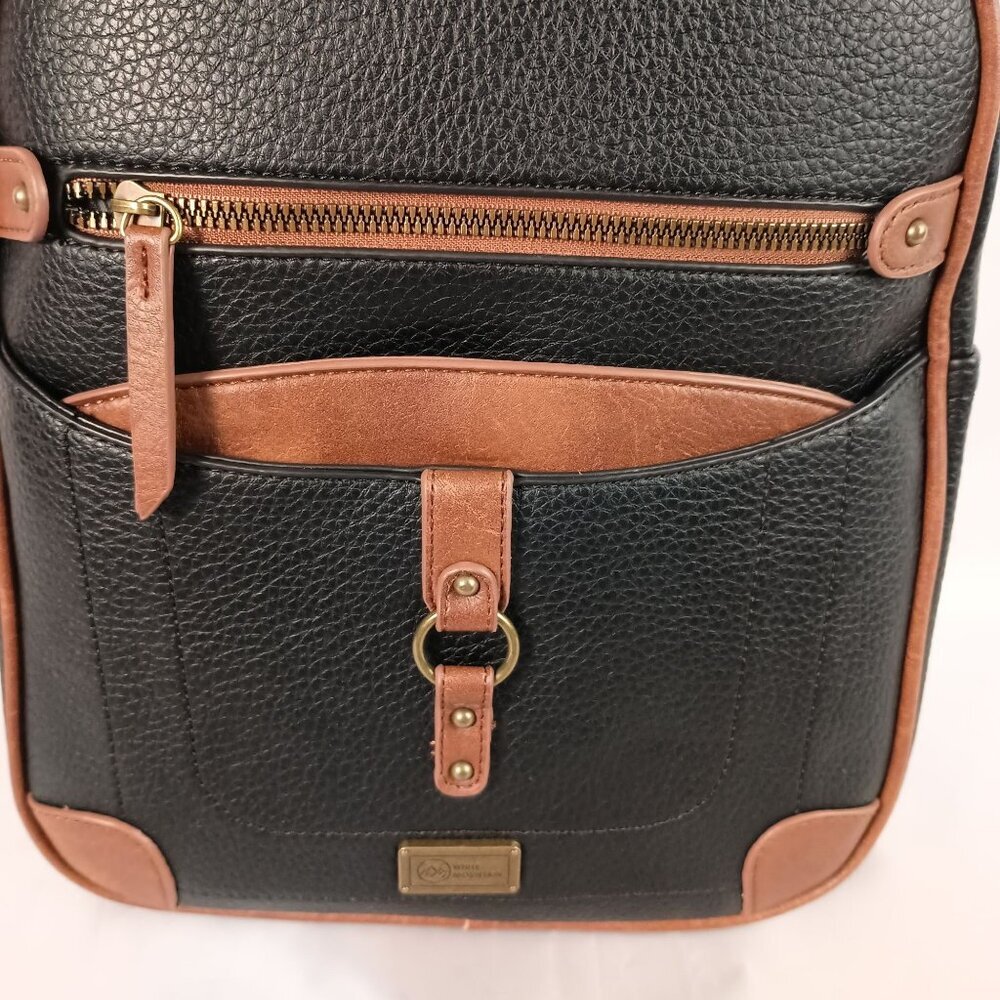 White Mountain Vegan Leather Backpack Black Brown Trim Cruelty Free NWT - Picture 14 of 15